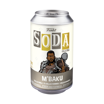 Lata colecionável Funko SODA M'Baku com imagem de personagem e texto