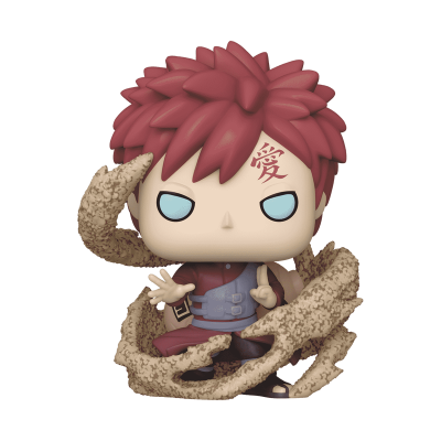 Figura Funko Pop do personagem Gaara com cabelo vermelho e areia à volta