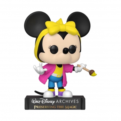 Figurinha Funko Pop da Minnie Mouse com faixa amarela e pincel