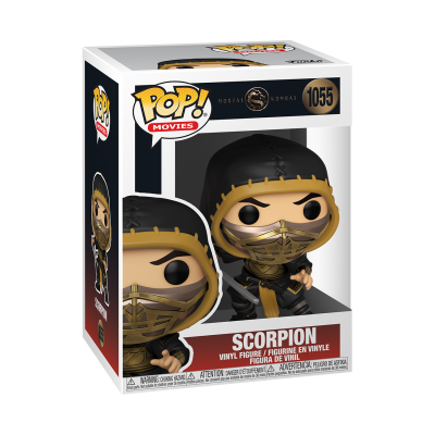 Figura POP! Movies de Scorpion da Mortal Kombat em caixa com janela transparente