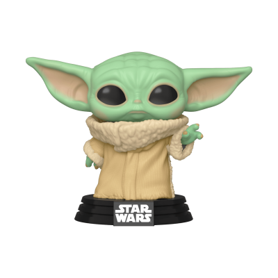 Figura Funko Pop Baby Yoda Star Wars com casaco bege e base preta com logo