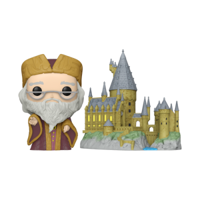 Figura Funko Pop de Dumbledore com modelo do castelo Hogwarts