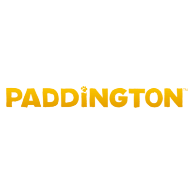 Logotipo PADDINGTON em amarelo com pata na letra I