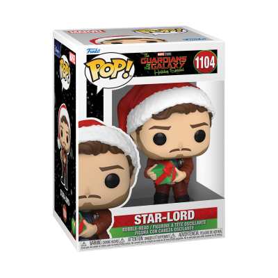 Figura POP! Funko Star-Lord com chapéu de Natal em embalagem