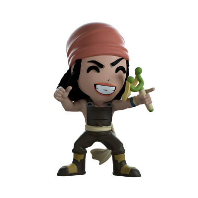 Figurinha estilizada de personagem com lenço vermelho e roupa castanha