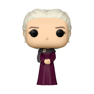 Figura Funko Pop com vestido roxo e cabelo branco apanhado