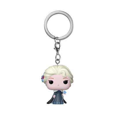 Chaveiro Funko Pop da personagem Elsa com vestido azul e cabelo loiro