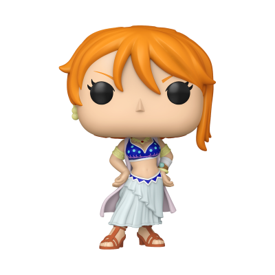Figura colecionável Funko Pop com roupa e cabelo laranja