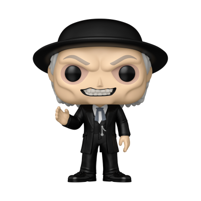 Boneco Funko Pop com traje preto, chapéu e cabelo branco