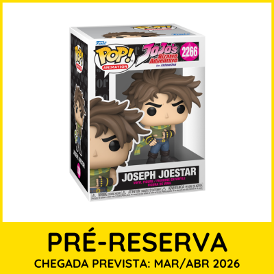 Figura Funko Pop de Joseph Joestar com embalagem colorida e texto de pré-reserva.
