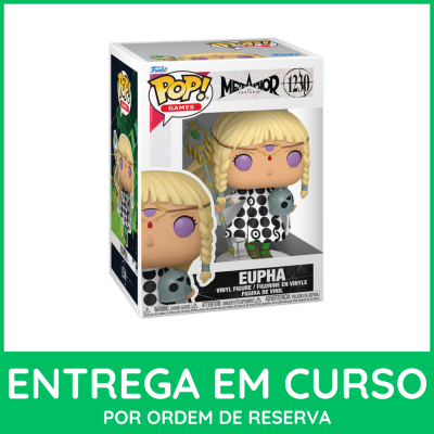 Figura Funko Pop Eupha de vinil com vestido de bolinhas e máscara em caixa