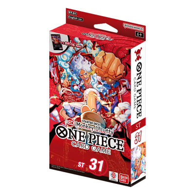 Caixa de jogo de cartas ONE PIECE com ilustração de Monkey D. Luffy e texto informativo