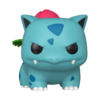 Figura colecionável de Bulbasaur azul claro com manchas azul escuro, olhos pretos e folhas verdes