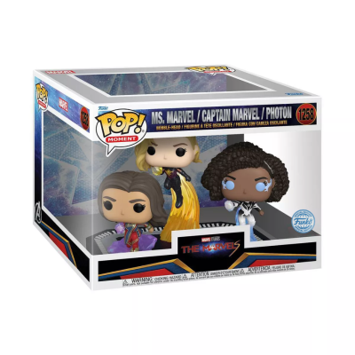 Caixa Funko Pop! Moment Marvel The Marvels com três figuras de Ms. Marvel, Captain Marvel e Photon