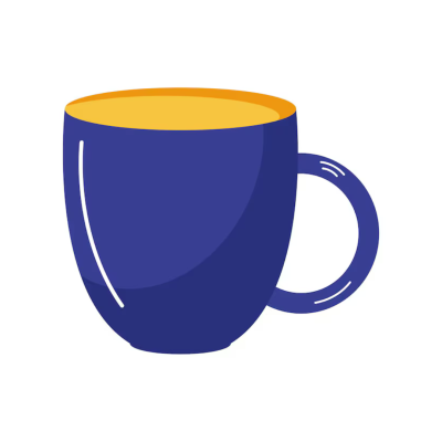 Caneca azul com interior amarelo em fundo branco