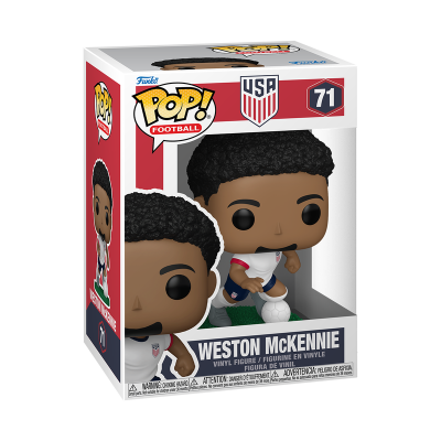 Funko Pop Weston McKennie em caixa com design de futebol