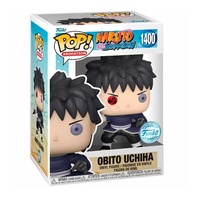 Figura Funko Pop Obito Uchiha de Naruto Shippuden em caixa com design branco e azul