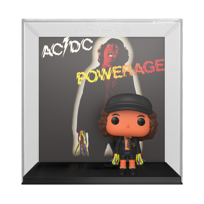 Figura Funko Pop com fundo do álbum POWERAGE da AC/DC