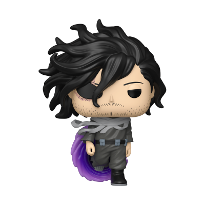 Figura de vinil Funko Pop com cabelo preto, tapa-olho e roupa cinzenta