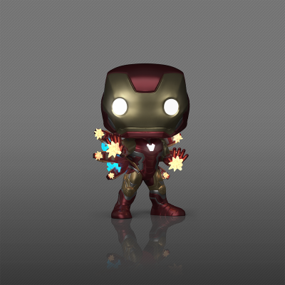 Figura colecionável de Iron Man estilo Funko Pop com efeitos de disparo