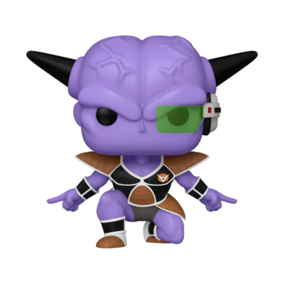 Figura colecionável de vinil de personagem roxo com chifres e dispositivo no olho