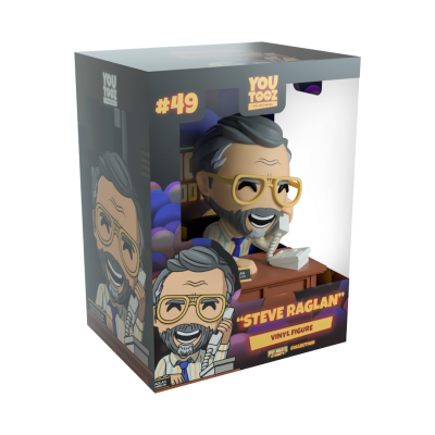 Figura de vinil Steve Raglan com óculos e telefone, em embalagem de colecionador