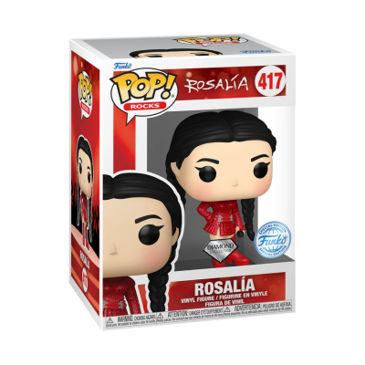 Figura Pop! Rocks Funko da Rosalía com vestido vermelho em embalagem