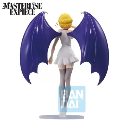 Figura colecionável de personagem com asas roxas e vestido branco