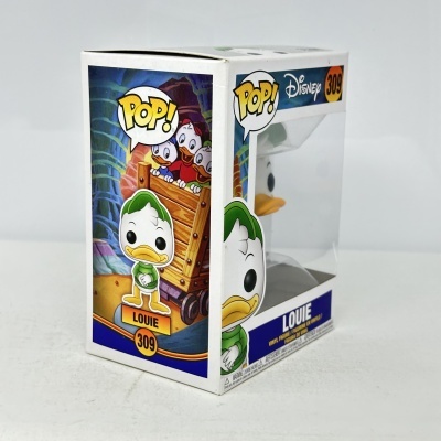 Embalagem de brinquedo Funko Pop! Disney personagem Louie na caixa.