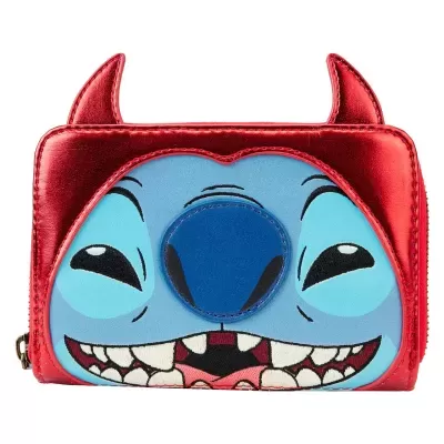 Carteira infantil vermelha com rosto de Stitch azul e orelhas