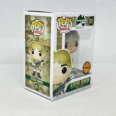 Figura Pop! Television Steve Irwin vinil com embalagem branca e janela transparente