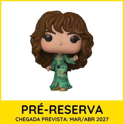 Figura Funko Pop com vestido verde e cabelo castanho ondulado