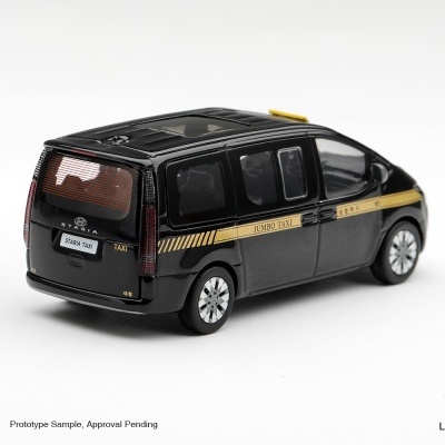 Miniatura de táxi Hyundai Staria preto com faixas douradas