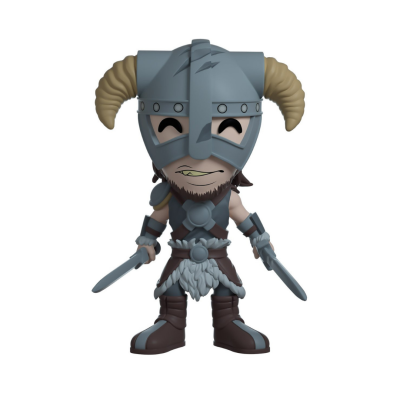 Figura de ação com capacete com cornos e adagas