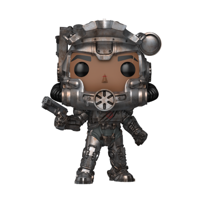 Figura Funko Pop personagem com fato metálico futurista e capacete