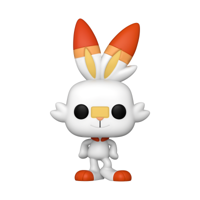 Figura colecionável do coelho Scorbunny com orelhas e pés laranja e branco