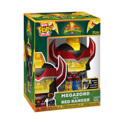 Embalagem de brinquedo com figuras Megazord e Red Ranger da série Power Rangers
