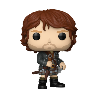 Boneco estilo Funko Pop com cabelo castanho e roupa xadrez cinza