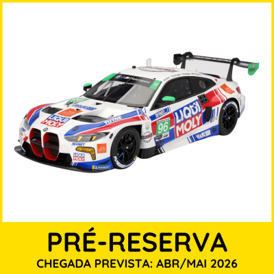 Modelo de carro de corrida BMW com diversas cores e logótipos