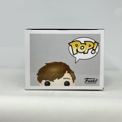 Caixa branca com imagem da cabeça de figura Funko Pop castanha e logotipo POP.
