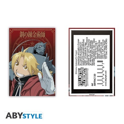 Caixa de produto ABYSTYLE Fullmetal Alchemist com personagens e texto no verso.