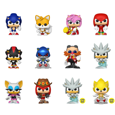 Bonecos colecionáveis de personagens Sonic em várias cores e estilos
