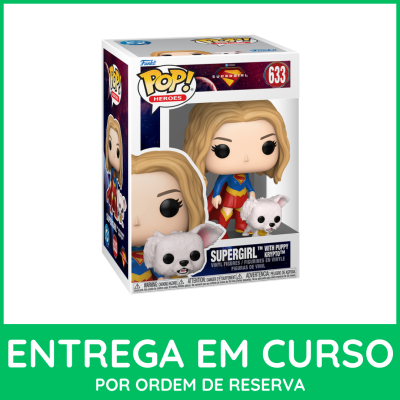 Figura Funko Pop Supergirl com Puppy Krypto em caixa de vinil com janela