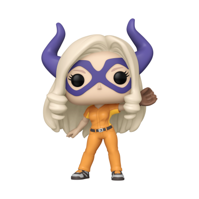 Figura Funko Pop de mulher com máscara roxa e roupa laranja