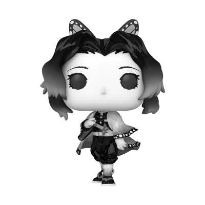 Figura colecionável em vinil com cabelo preto e cinza e roupa preta detalhada