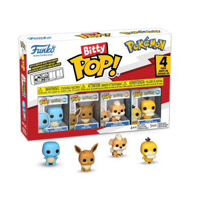 Conjunto 4 figuras Bitty Pop! Funko Pokémon com Squirtle, Eevee, Growlithe e Psyduck