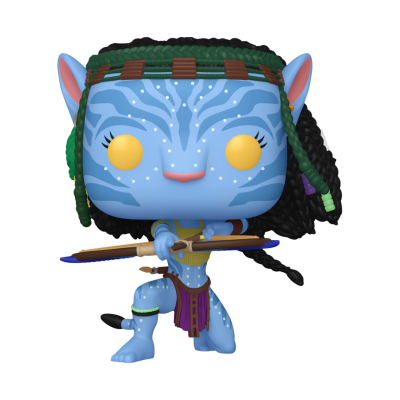 Figurina Funko Pop de personagem azul com cabelo preto e arco e flecha