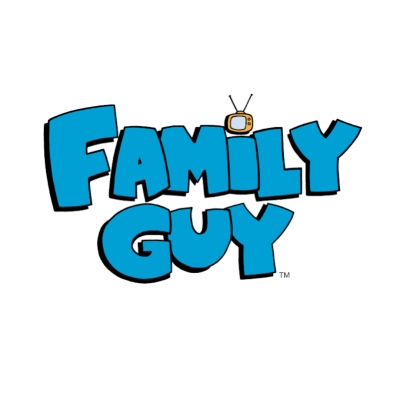 Logotipo azul e preto de Family Guy com televisão amarela em fundo branco