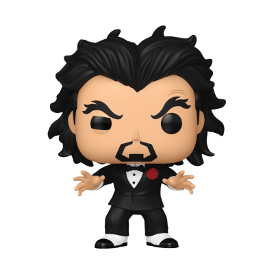 Figura Funko Pop com fato preto e flor vermelha