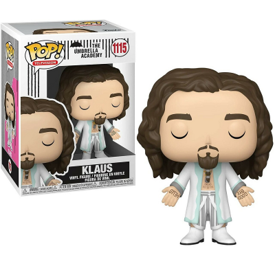 Boneco Funko Pop! Klaus da série The Umbrella Academy em vinil com roupa branca e cabelo castanho